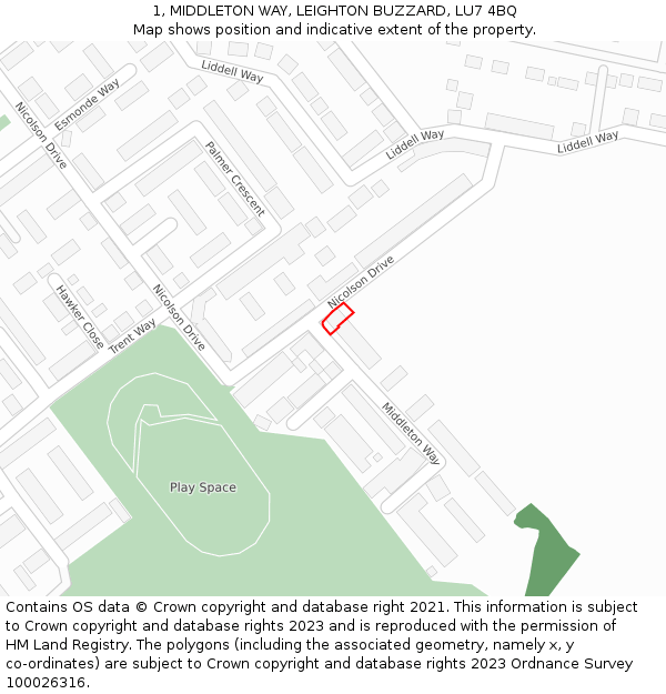 1, MIDDLETON WAY, LEIGHTON BUZZARD, LU7 4BQ: Location map and indicative extent of plot