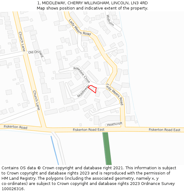 1, MIDDLEWAY, CHERRY WILLINGHAM, LINCOLN, LN3 4RD: Location map and indicative extent of plot