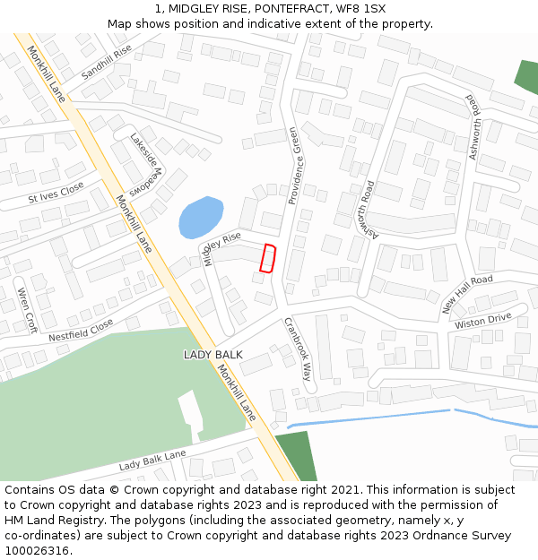 1, MIDGLEY RISE, PONTEFRACT, WF8 1SX: Location map and indicative extent of plot