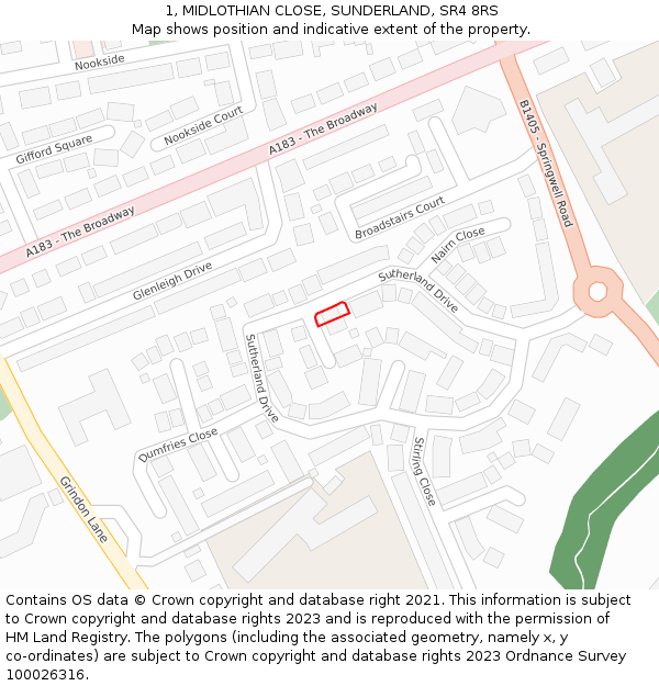 1, MIDLOTHIAN CLOSE, SUNDERLAND, SR4 8RS: Location map and indicative extent of plot