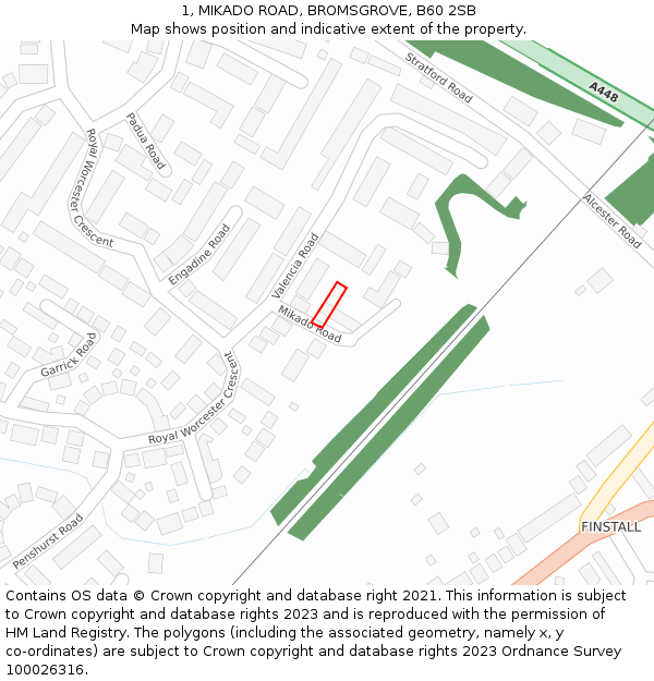 1, MIKADO ROAD, BROMSGROVE, B60 2SB: Location map and indicative extent of plot