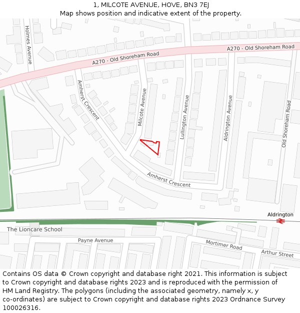 1, MILCOTE AVENUE, HOVE, BN3 7EJ: Location map and indicative extent of plot