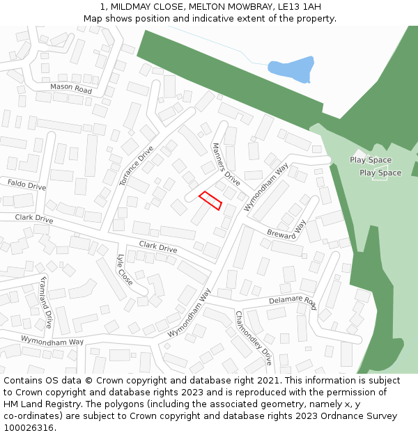 1, MILDMAY CLOSE, MELTON MOWBRAY, LE13 1AH: Location map and indicative extent of plot