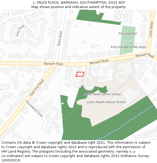 1, MILES PLACE, WARSASH, SOUTHAMPTON, SO31 9DY: Location map and indicative extent of plot
