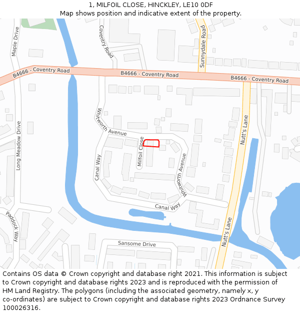 1, MILFOIL CLOSE, HINCKLEY, LE10 0DF: Location map and indicative extent of plot