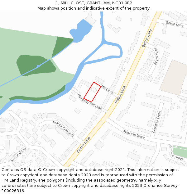 1, MILL CLOSE, GRANTHAM, NG31 9RP: Location map and indicative extent of plot