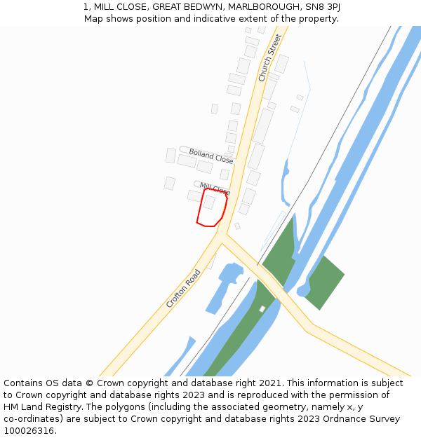 1, MILL CLOSE, GREAT BEDWYN, MARLBOROUGH, SN8 3PJ: Location map and indicative extent of plot