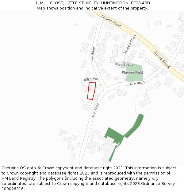 1, MILL CLOSE, LITTLE STUKELEY, HUNTINGDON, PE28 4BB: Location map and indicative extent of plot