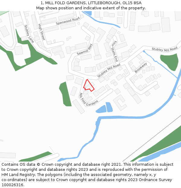 1, MILL FOLD GARDENS, LITTLEBOROUGH, OL15 8SA: Location map and indicative extent of plot