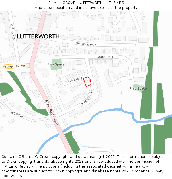 1, MILL GROVE, LUTTERWORTH, LE17 4BS: Location map and indicative extent of plot