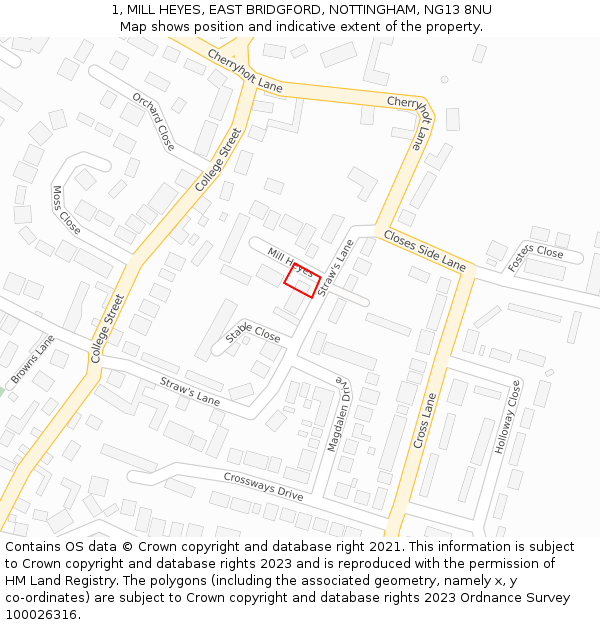 1, MILL HEYES, EAST BRIDGFORD, NOTTINGHAM, NG13 8NU: Location map and indicative extent of plot