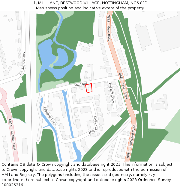 1, MILL LANE, BESTWOOD VILLAGE, NOTTINGHAM, NG6 8FD: Location map and indicative extent of plot