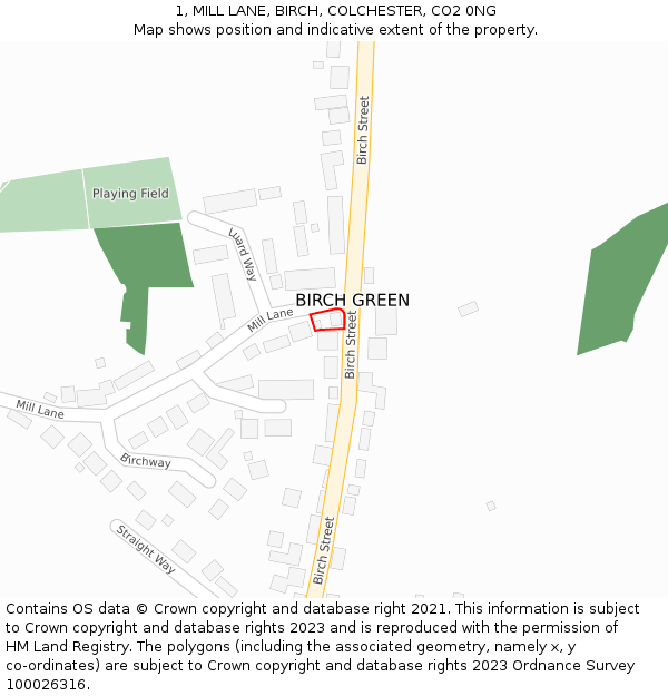 1, MILL LANE, BIRCH, COLCHESTER, CO2 0NG: Location map and indicative extent of plot