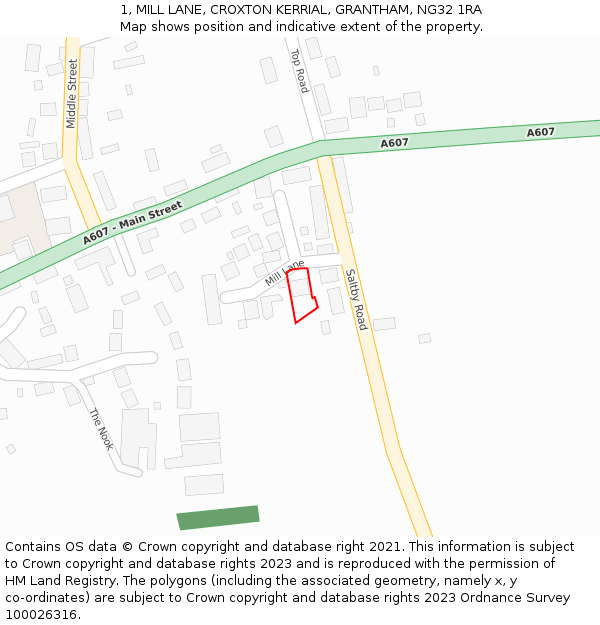 1, MILL LANE, CROXTON KERRIAL, GRANTHAM, NG32 1RA: Location map and indicative extent of plot