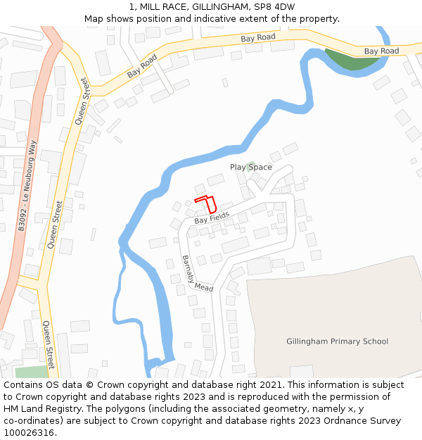 1, MILL RACE, GILLINGHAM, SP8 4DW: Location map and indicative extent of plot