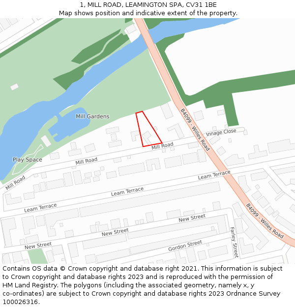 1, MILL ROAD, LEAMINGTON SPA, CV31 1BE: Location map and indicative extent of plot