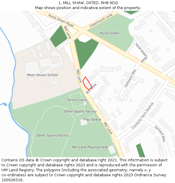 1, MILL SHAW, OXTED, RH8 9DQ: Location map and indicative extent of plot