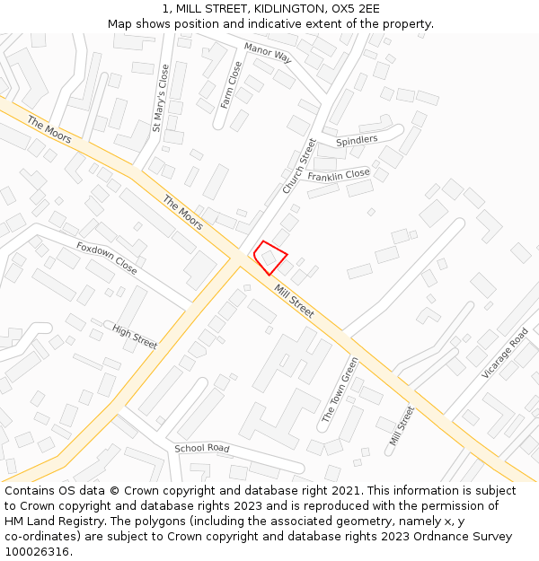 1, MILL STREET, KIDLINGTON, OX5 2EE: Location map and indicative extent of plot