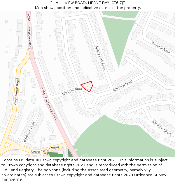 1, MILL VIEW ROAD, HERNE BAY, CT6 7JE: Location map and indicative extent of plot