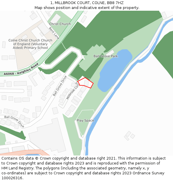 1, MILLBROOK COURT, COLNE, BB8 7HZ: Location map and indicative extent of plot