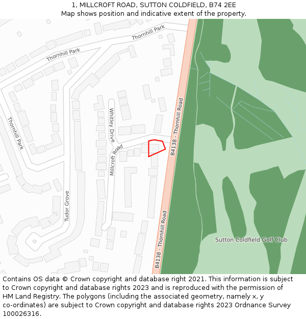1, MILLCROFT ROAD, SUTTON COLDFIELD, B74 2EE: Location map and indicative extent of plot
