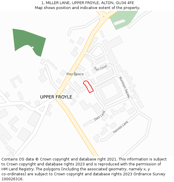 1, MILLER LANE, UPPER FROYLE, ALTON, GU34 4FE: Location map and indicative extent of plot