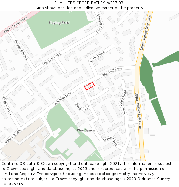 1, MILLERS CROFT, BATLEY, WF17 0RL: Location map and indicative extent of plot