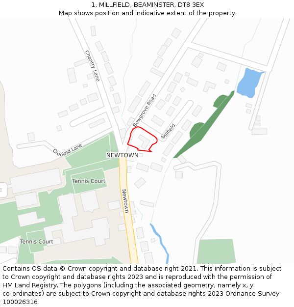 1, MILLFIELD, BEAMINSTER, DT8 3EX: Location map and indicative extent of plot