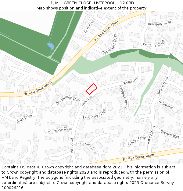 1, MILLGREEN CLOSE, LIVERPOOL, L12 0BB: Location map and indicative extent of plot