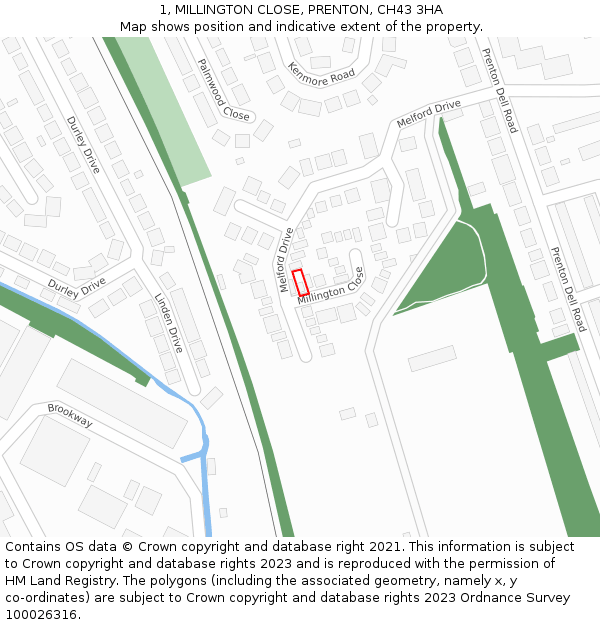 1, MILLINGTON CLOSE, PRENTON, CH43 3HA: Location map and indicative extent of plot