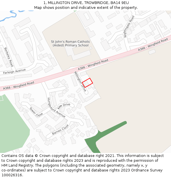 1, MILLINGTON DRIVE, TROWBRIDGE, BA14 9EU: Location map and indicative extent of plot