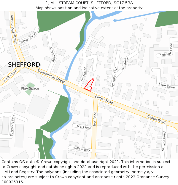 1, MILLSTREAM COURT, SHEFFORD, SG17 5BA: Location map and indicative extent of plot