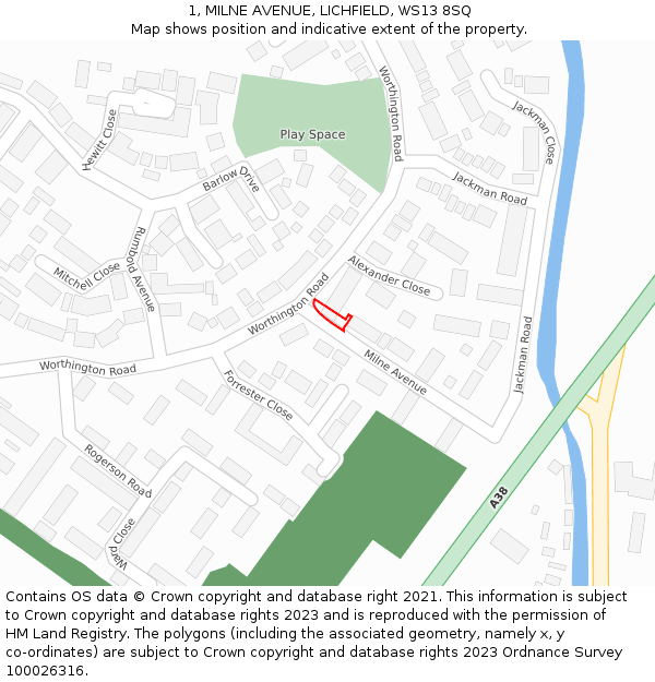 1, MILNE AVENUE, LICHFIELD, WS13 8SQ: Location map and indicative extent of plot