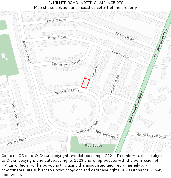 1, MILNER ROAD, NOTTINGHAM, NG5 2ES: Location map and indicative extent of plot