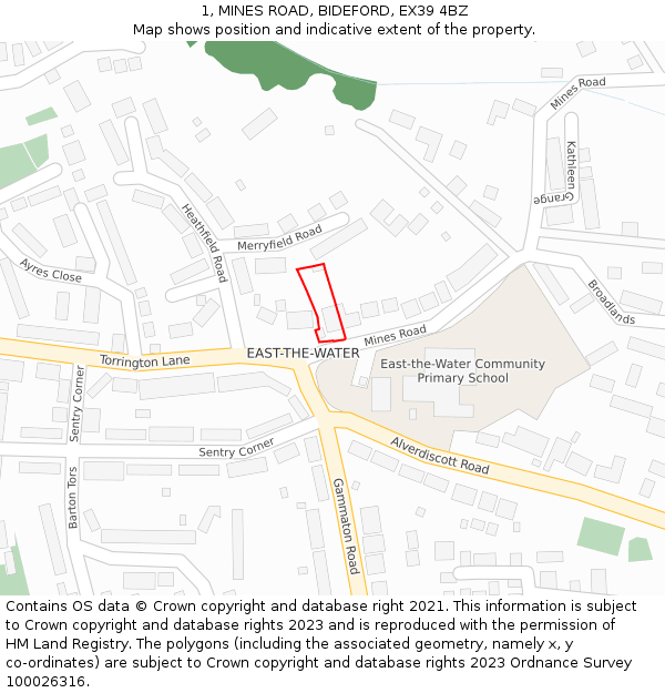 1, MINES ROAD, BIDEFORD, EX39 4BZ: Location map and indicative extent of plot