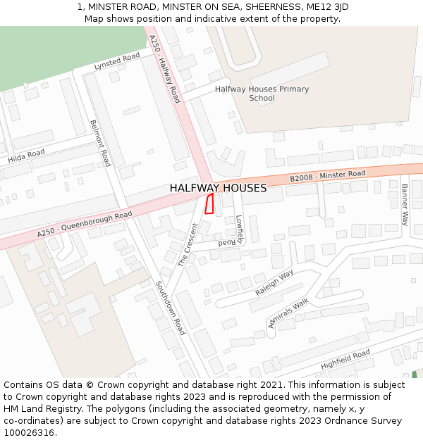 1, MINSTER ROAD, MINSTER ON SEA, SHEERNESS, ME12 3JD: Location map and indicative extent of plot