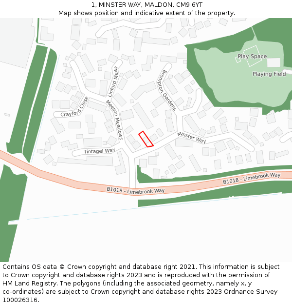 1, MINSTER WAY, MALDON, CM9 6YT: Location map and indicative extent of plot