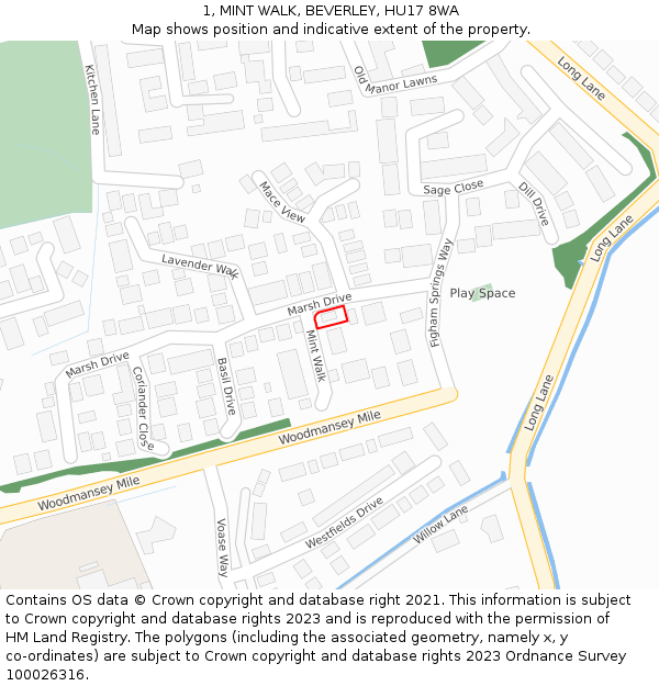 1, MINT WALK, BEVERLEY, HU17 8WA: Location map and indicative extent of plot