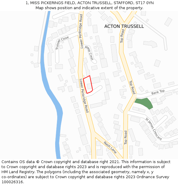 1, MISS PICKERINGS FIELD, ACTON TRUSSELL, STAFFORD, ST17 0YN: Location map and indicative extent of plot