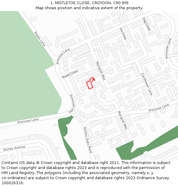 1, MISTLETOE CLOSE, CROYDON, CR0 8YE: Location map and indicative extent of plot
