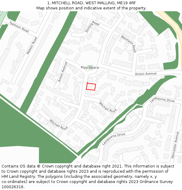 1, MITCHELL ROAD, WEST MALLING, ME19 4RF: Location map and indicative extent of plot