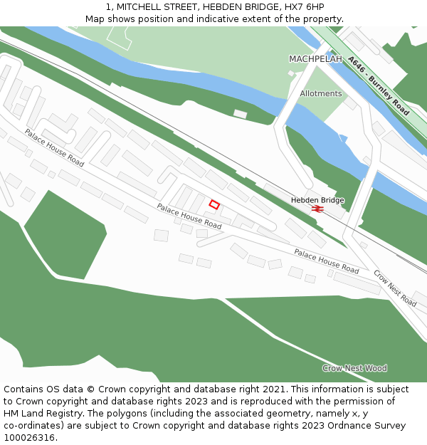 1, MITCHELL STREET, HEBDEN BRIDGE, HX7 6HP: Location map and indicative extent of plot