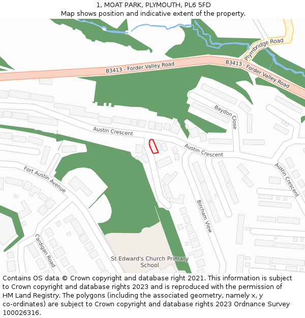 1, MOAT PARK, PLYMOUTH, PL6 5FD: Location map and indicative extent of plot