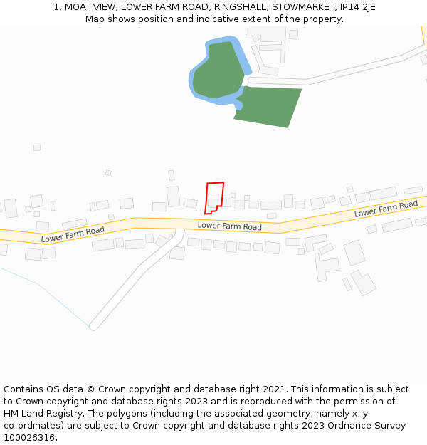 1, MOAT VIEW, LOWER FARM ROAD, RINGSHALL, STOWMARKET, IP14 2JE: Location map and indicative extent of plot