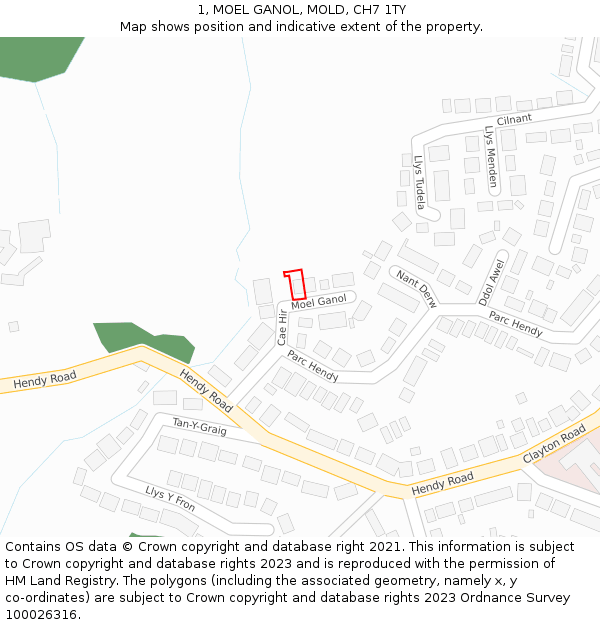 1, MOEL GANOL, MOLD, CH7 1TY: Location map and indicative extent of plot