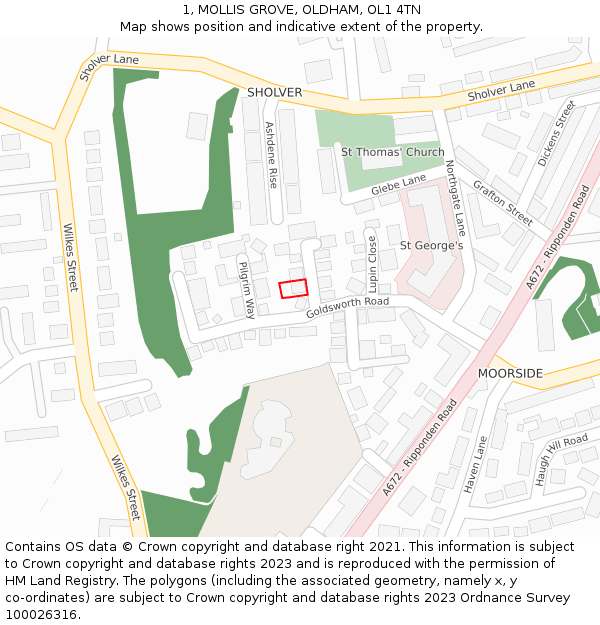 1, MOLLIS GROVE, OLDHAM, OL1 4TN: Location map and indicative extent of plot