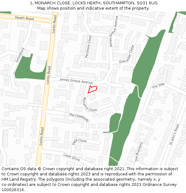 1, MONARCH CLOSE, LOCKS HEATH, SOUTHAMPTON, SO31 6UG: Location map and indicative extent of plot