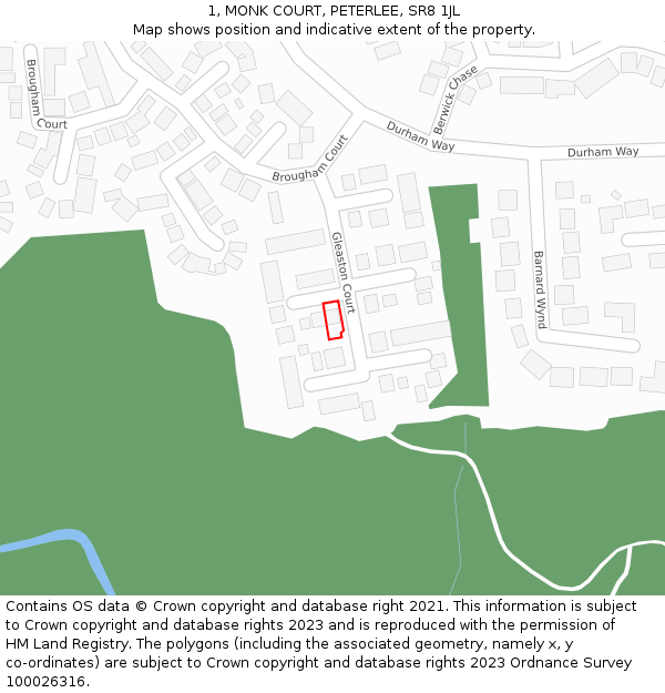 1, MONK COURT, PETERLEE, SR8 1JL: Location map and indicative extent of plot