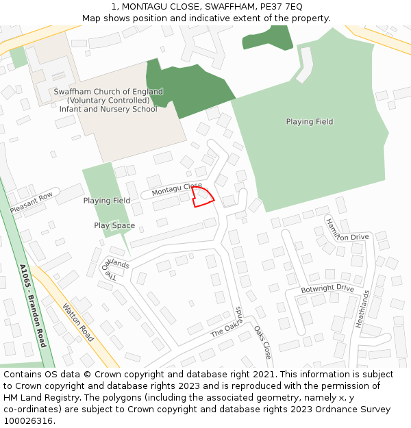 1, MONTAGU CLOSE, SWAFFHAM, PE37 7EQ: Location map and indicative extent of plot