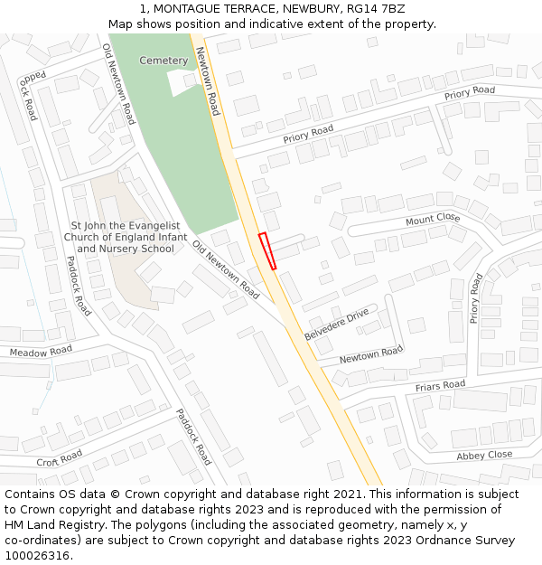 1, MONTAGUE TERRACE, NEWBURY, RG14 7BZ: Location map and indicative extent of plot